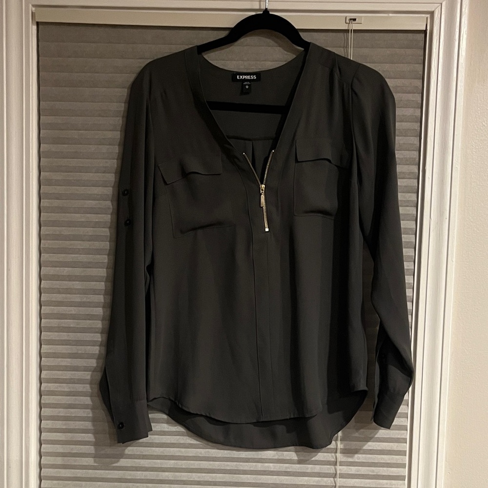 Express Women's Charcoal Blouse with Zipper Detail